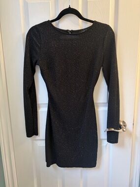 Lovely Day Black Sparkle Long Sleeve Mini Dress